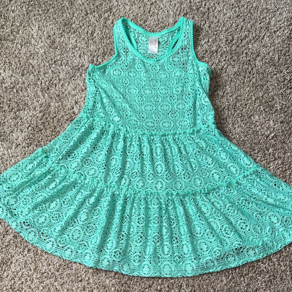 Cat & Jack Crochet Racerback swim cover up Dress - Mint Green 7/8